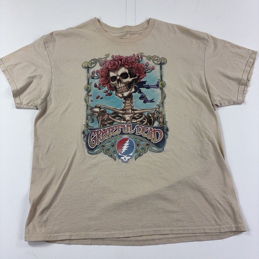 Liquid Blue Shirt Mens XL Beige Grateful Dead Skeleton Roses Graphic Tee Cotton